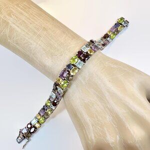 Gemstone Bracelet, Peridot, Citrine, Garnet, Amethyst, Topaz, Sterling Silver